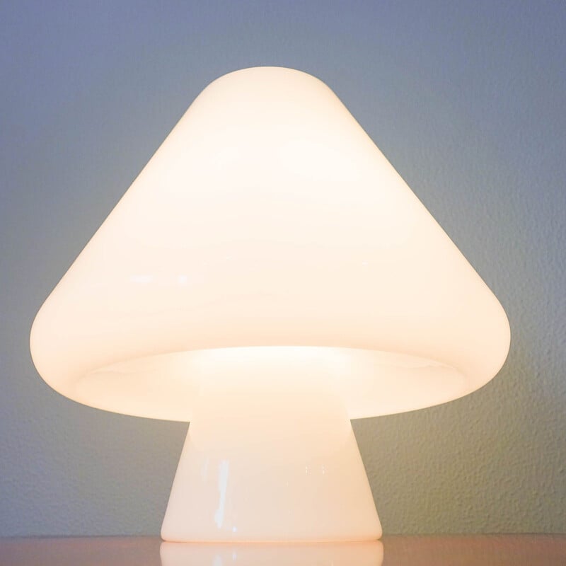 Vintage opaline glass Mushroom table lamp by Venini, Italy 1960s