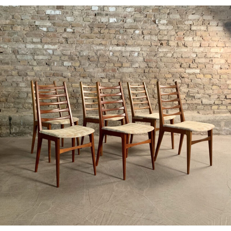 Set van 6 vintage teakhouten stoelen