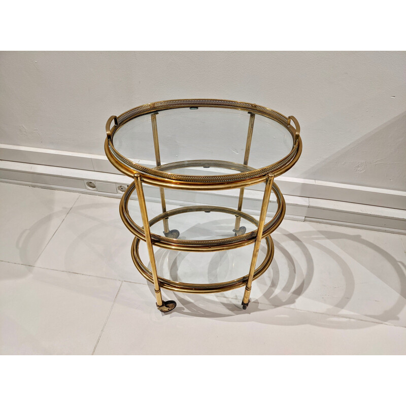 Vintage gilded brass and glass trolley, 1960