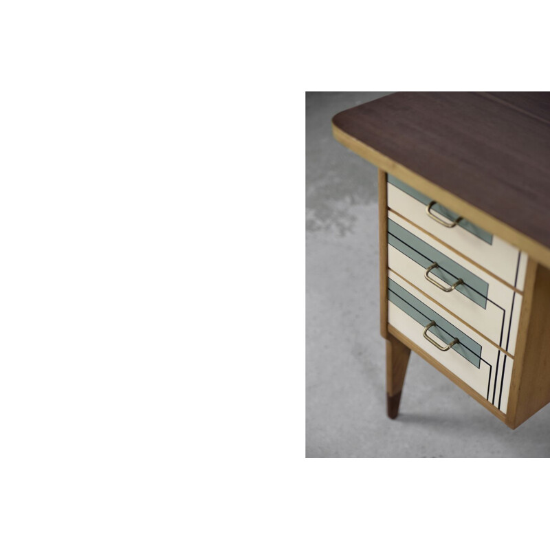 Vintage modernist Danish desk with hand-painted pattern, 1960s