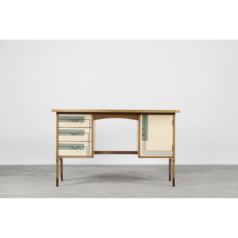 Vintage modernist Danish desk with hand-painted pattern, 1960s
