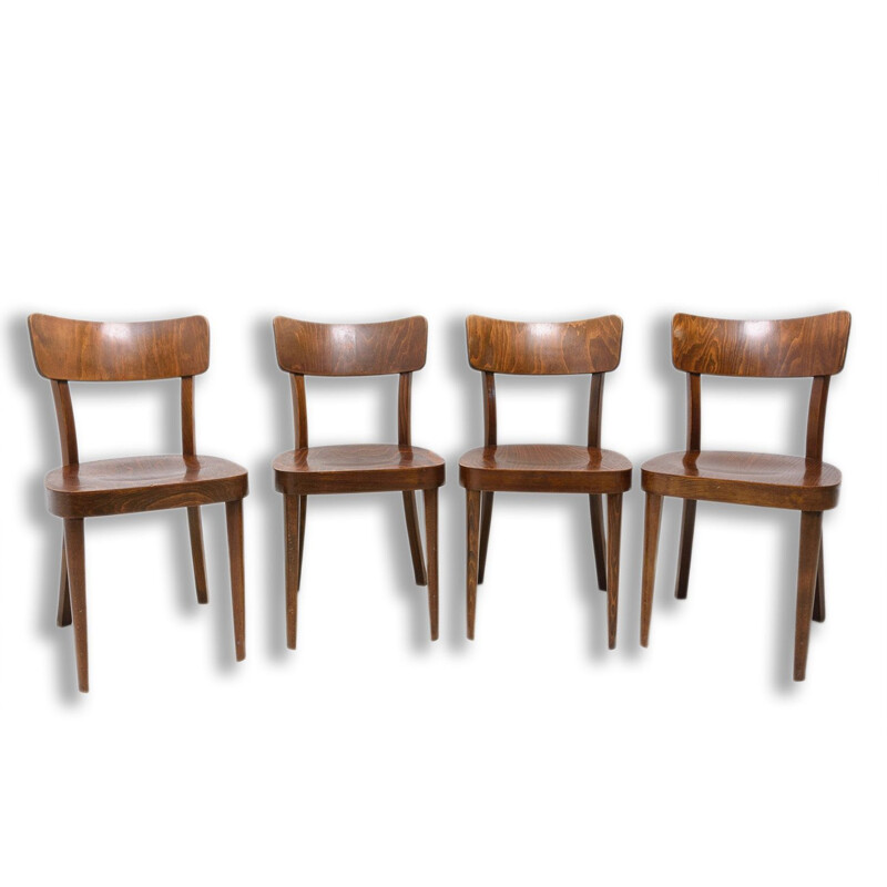 Set of 4 vintage Ton walnut dining chairs, Czechoslovakia 1950s