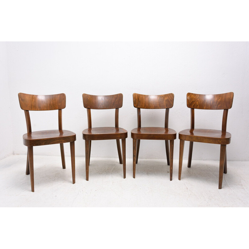 Ensemble de 4 chaises Ton vintage en noyer, Tchécoslovaquie 1950