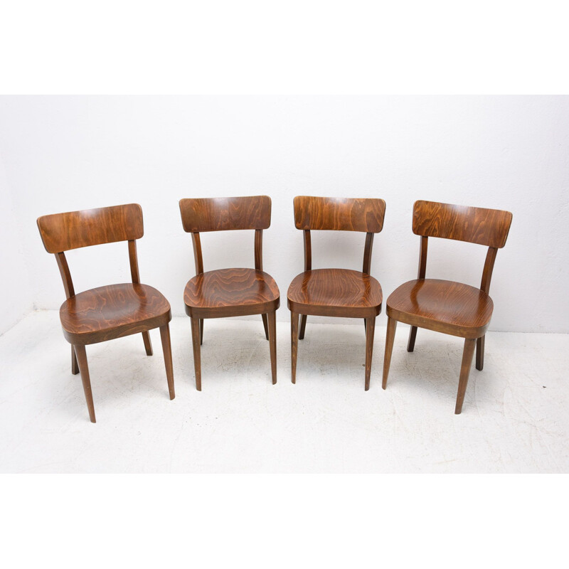 Conjunto de 4 cadeiras em nogueira, Checoslováquia 1950