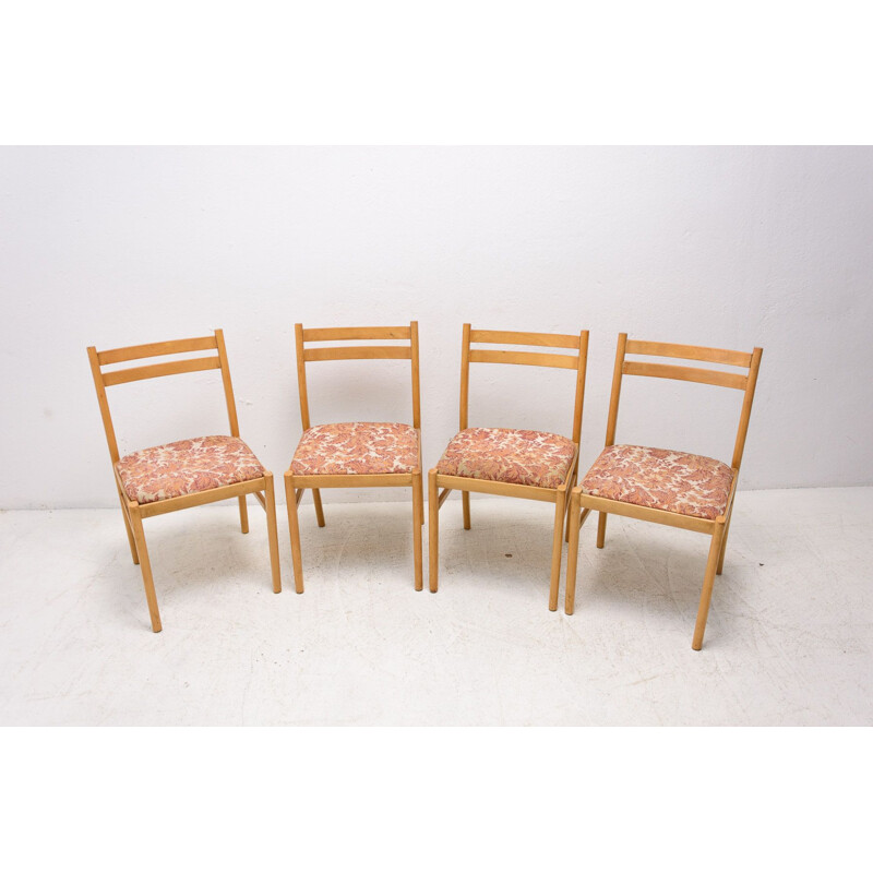 Conjunto de 4 cadeiras de madeira de faia vintage, Checoslováquia 1960