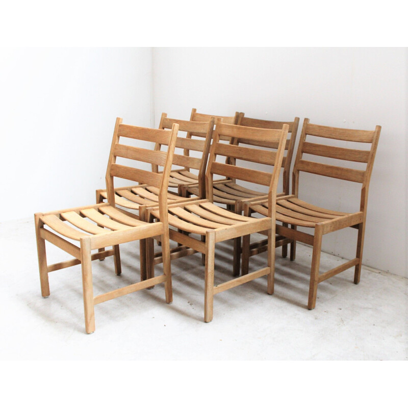 Set of 6 Scandinavian vintage chairs in light oakwood by Kurt Ostervig for Kp Möbler, Denmark 1960