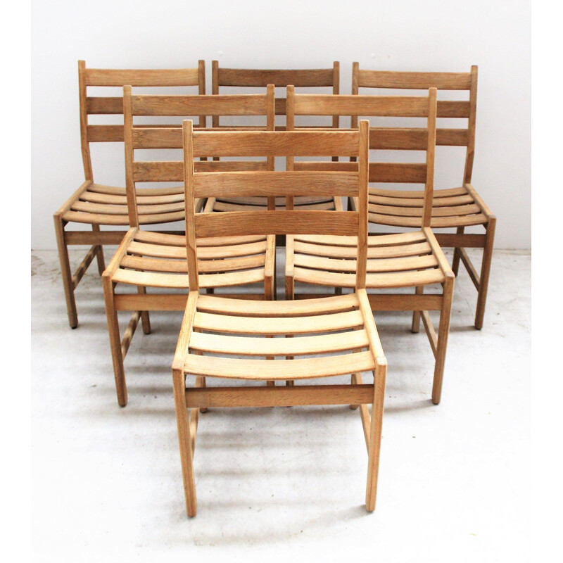 Set of 6 Scandinavian vintage chairs in light oakwood by Kurt Ostervig for Kp Möbler, Denmark 1960