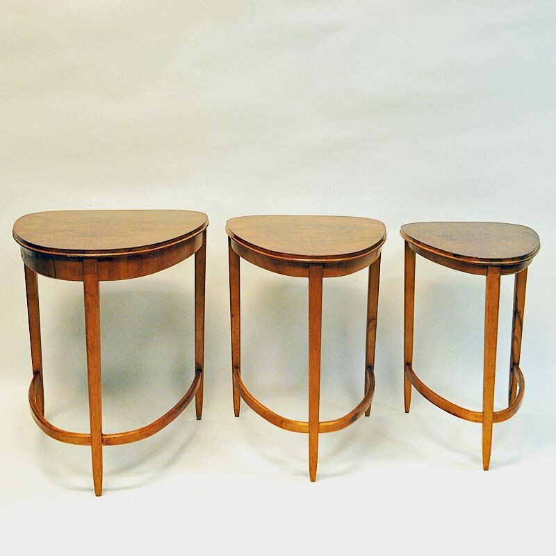 Swedish birch vintage nesting tables by Bodafors, 1940s