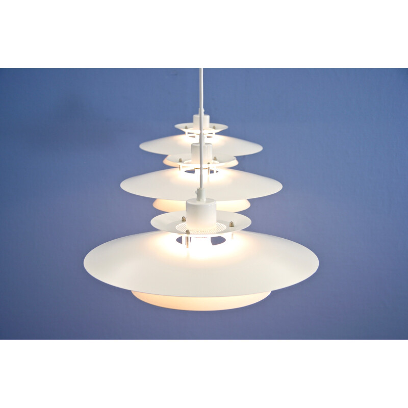 Set of 3 Danish vintage pendant lamps in white, 1980s