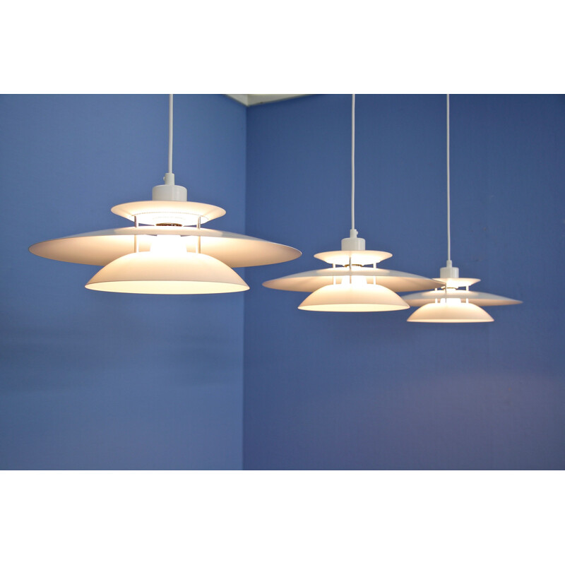 Set of 3 Danish vintage pendant lamps in white, 1980s