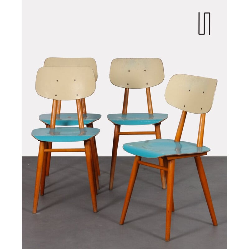 Set of 4 vintage chairs by Ton, Czech Republic 1960
