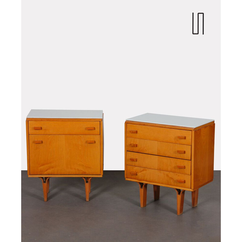 Pair of vintage night stands in wood and opaline by Novy Domov, 1970