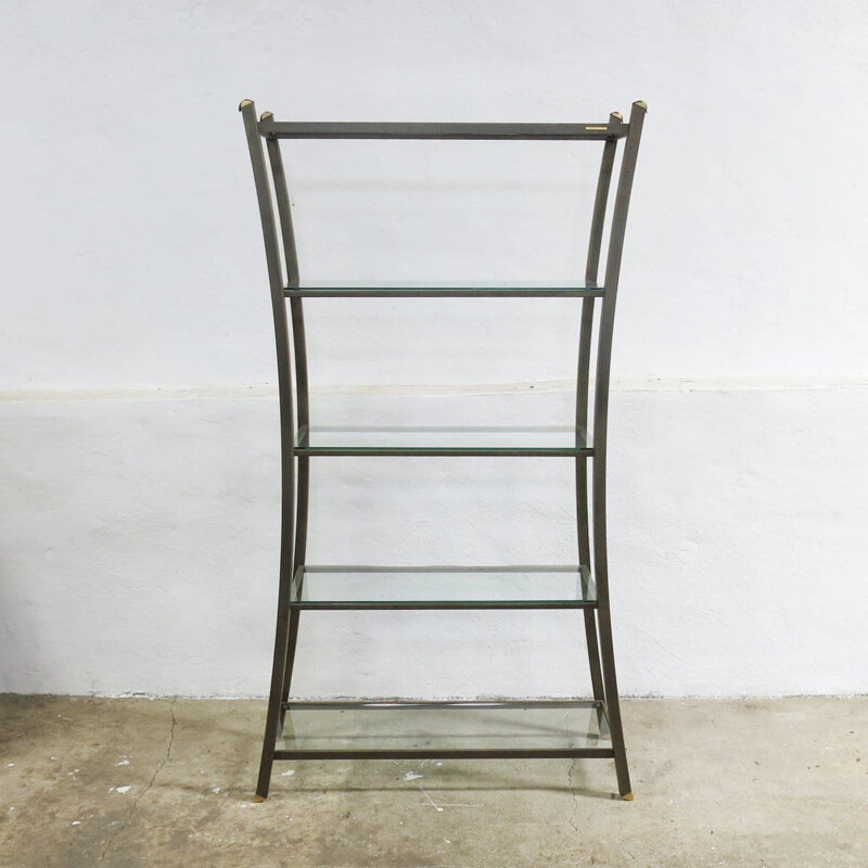 Vintage glass and steel shelf by Pierre Vandel, France 1970