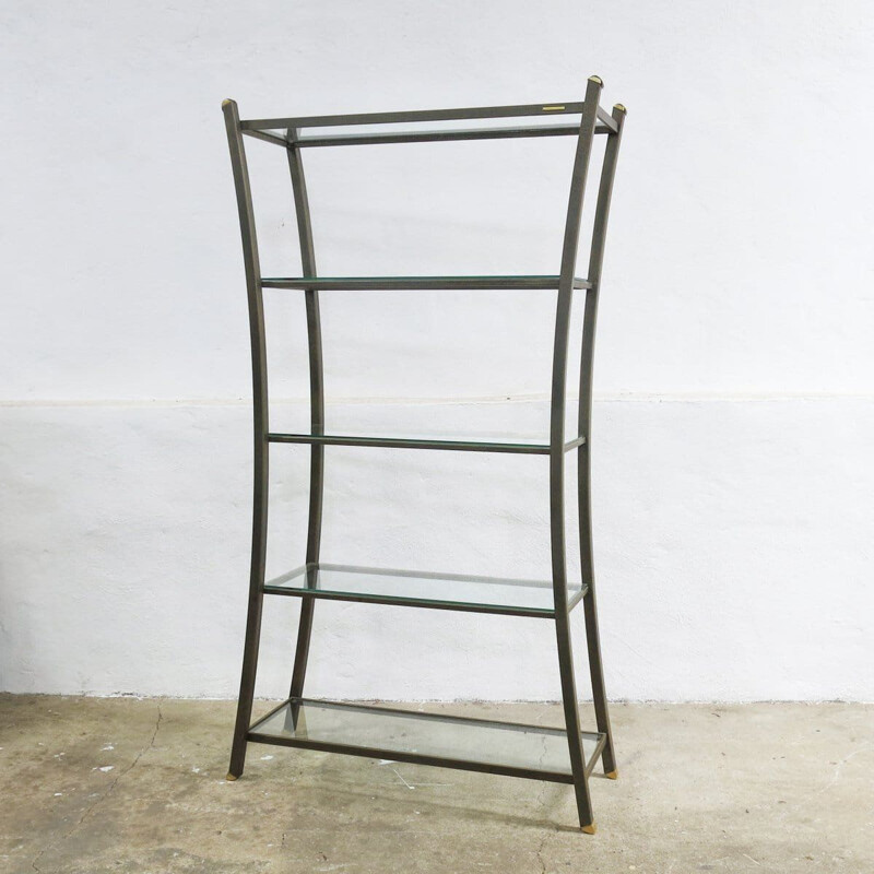 Vintage glass and steel shelf by Pierre Vandel, France 1970