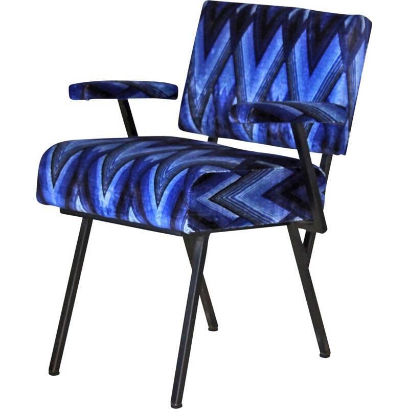 Cadeira de braços preta e azul vintage, 1960