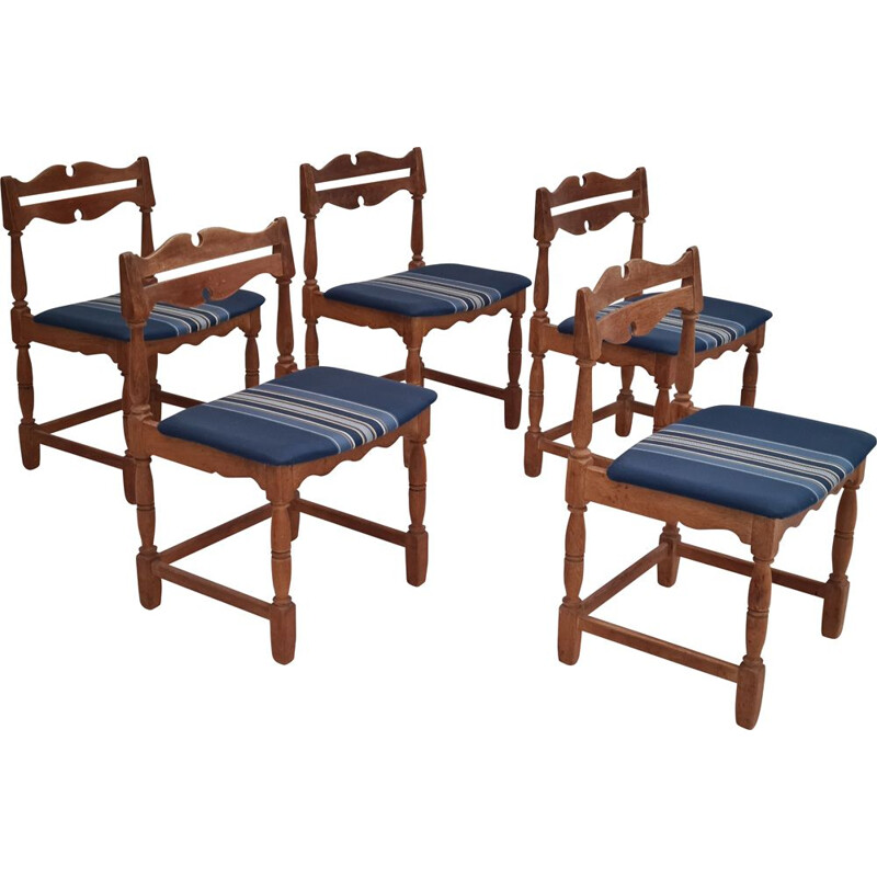 Set of 5 vintage Danish oak wood chairs, 1960s