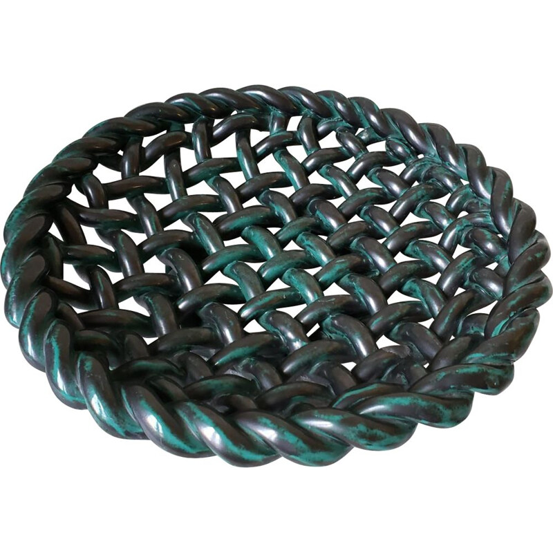 Vintage fruit bowl in braided ceramic in bronze color