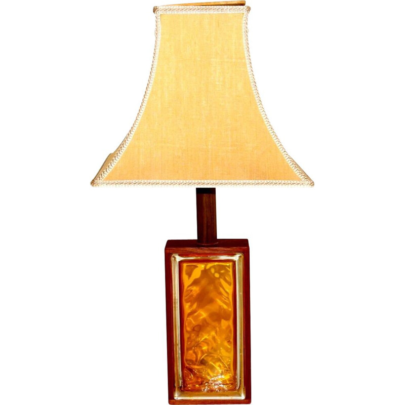 Vintage glass and teak table lamp, Sweden 1960