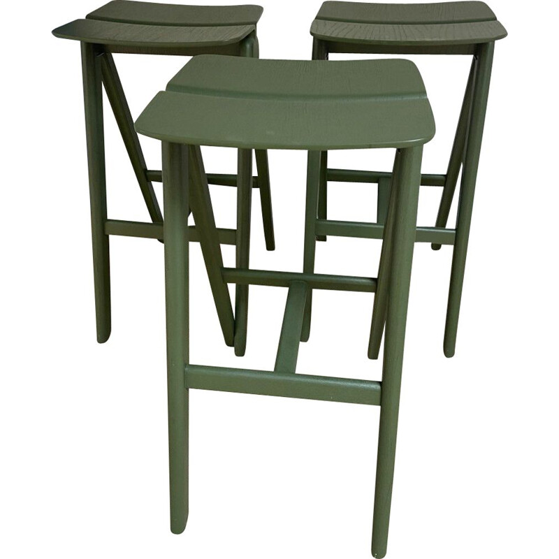 Set of 3 vintage oakwood stools by Hay, 2015