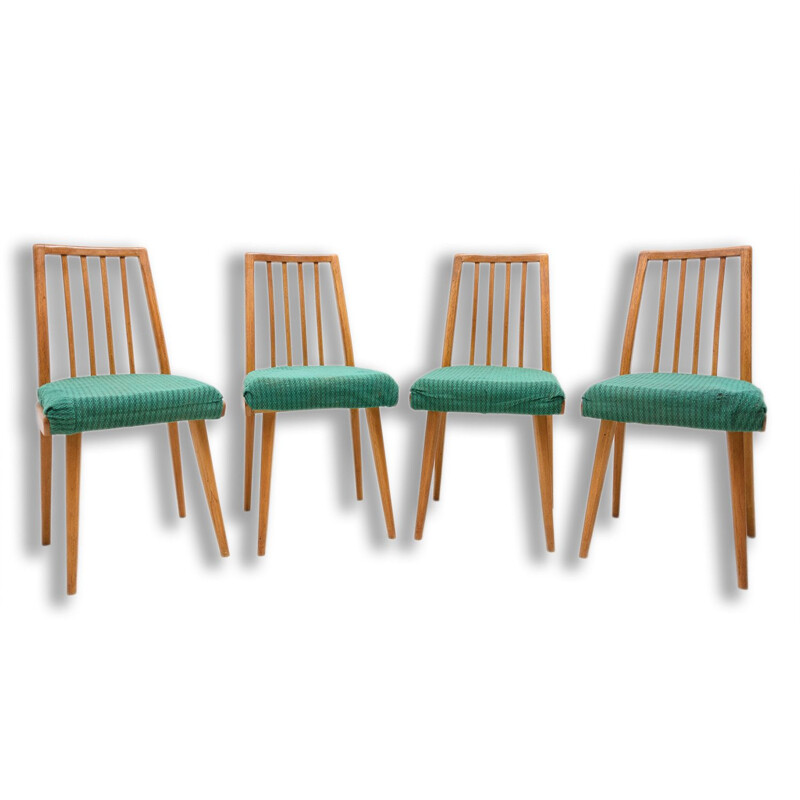 Set of 4 mid century beech wood dining chairs, Czechoslovakia 1960s