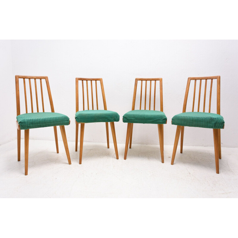 Set of 4 mid century beech wood dining chairs, Czechoslovakia 1960s