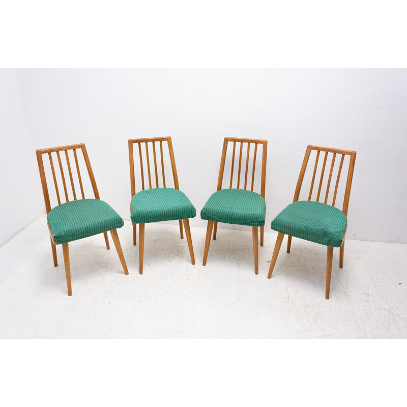 Set of 4 mid century beech wood dining chairs, Czechoslovakia 1960s