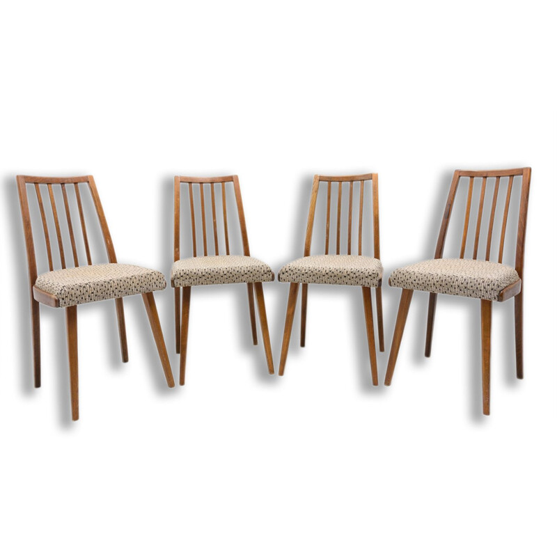 Set of 4 mid century beech wood dining chairs, Czechoslovakia 1960s