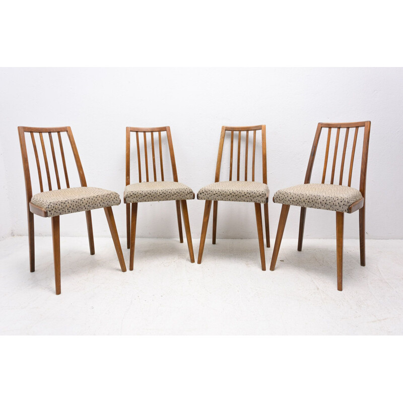 Set of 4 mid century beech wood dining chairs, Czechoslovakia 1960s