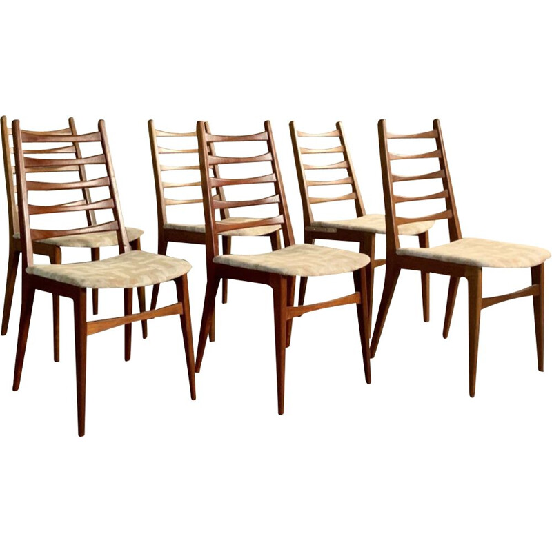 Set van 6 vintage teakhouten stoelen