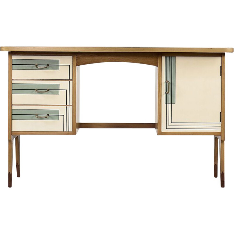 Vintage modernist Danish desk with hand-painted pattern, 1960s