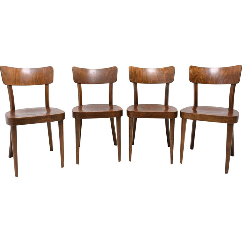 Set of 4 vintage Ton walnut dining chairs, Czechoslovakia 1950s