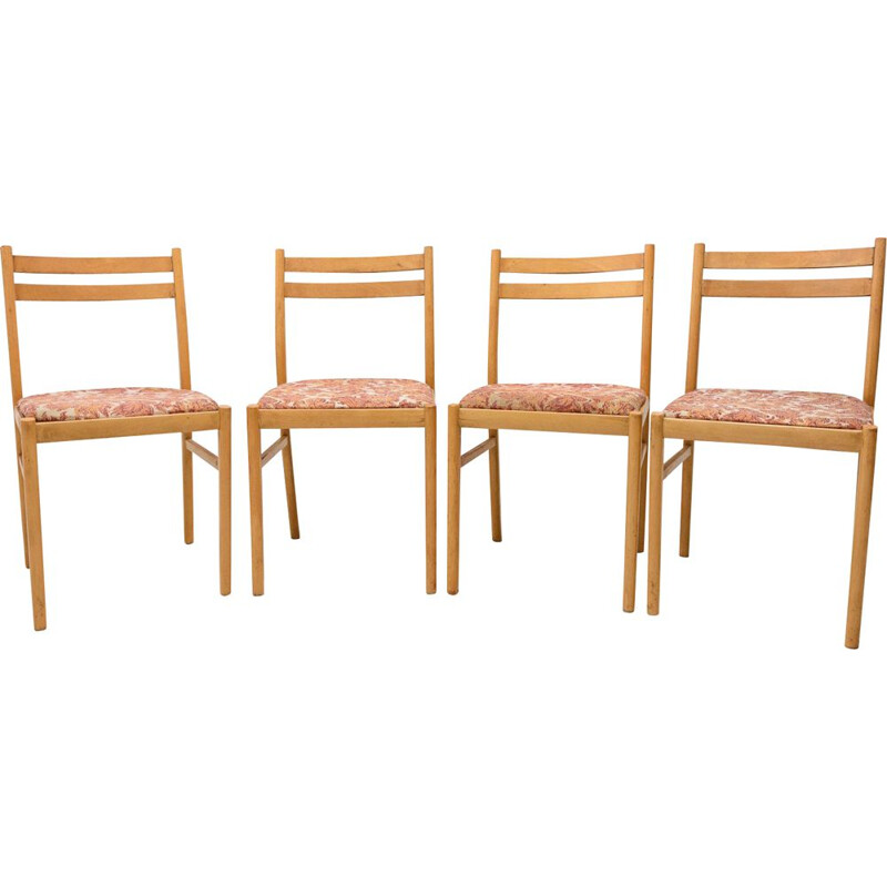 Juego de 4 sillas vintage de madera de haya, Checoslovaquia 1960