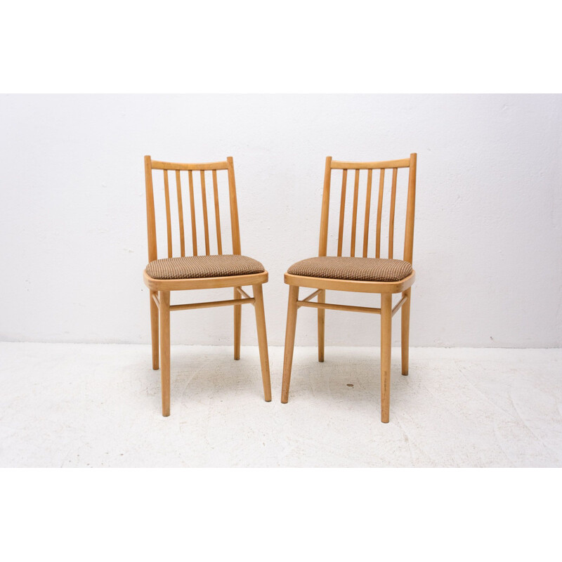 Pair of vintage beechwood and fabric chairs by Tatra nabytok, Czechoslovakia 1960
