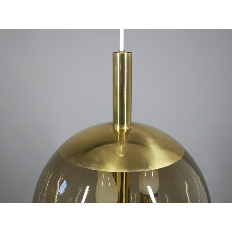 Vintage brass pendant lamp with smoked glass ball by Doria Leuchten, Germany 1960