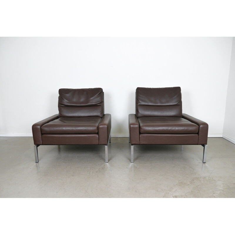 Pair of vintage brown armchairs with chrome frames by Hans Peter Piehl for Wilkhahn, Germany 1960s