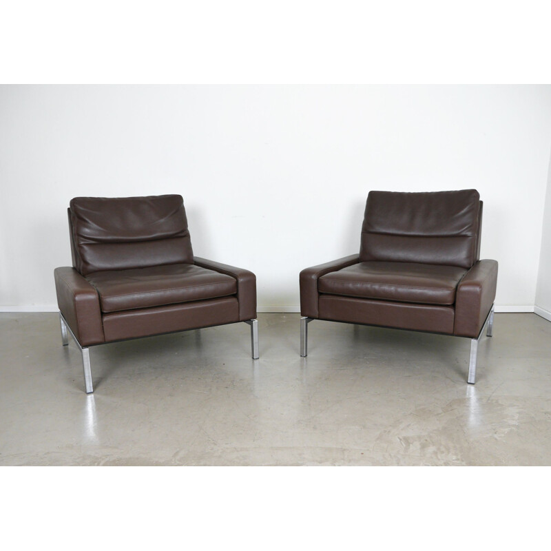 Pair of vintage brown armchairs with chrome frames by Hans Peter Piehl for Wilkhahn, Germany 1960s