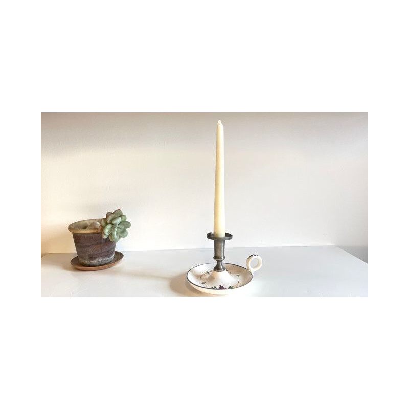 Vintage ceramic and pewter hand candlestick