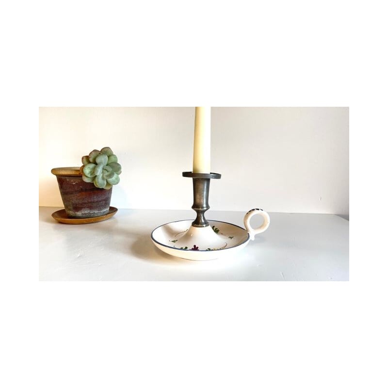 Vintage ceramic and pewter hand candlestick