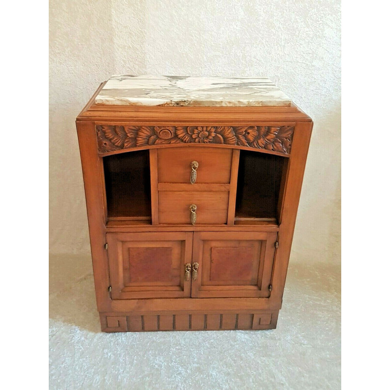 Vintage Art Deco walnut and marble cabinet, 1930