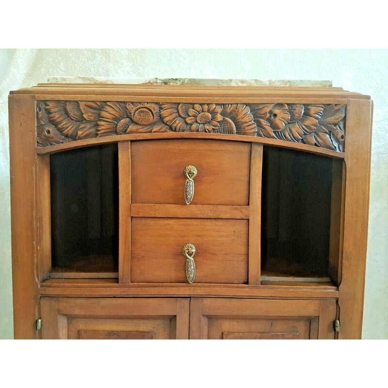 Vintage Art Deco walnut and marble cabinet, 1930