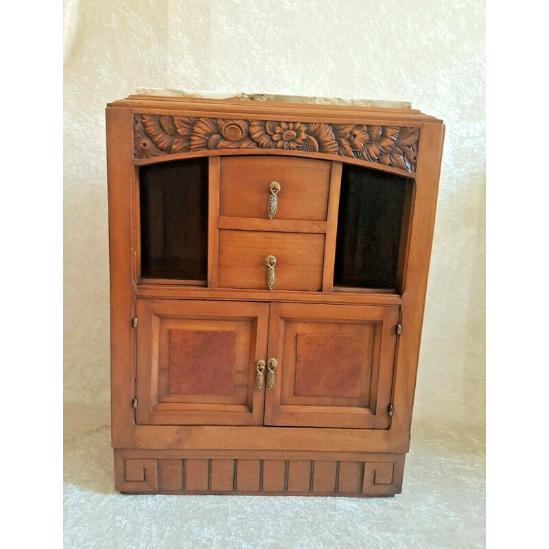 Vintage Art Deco walnut and marble cabinet, 1930