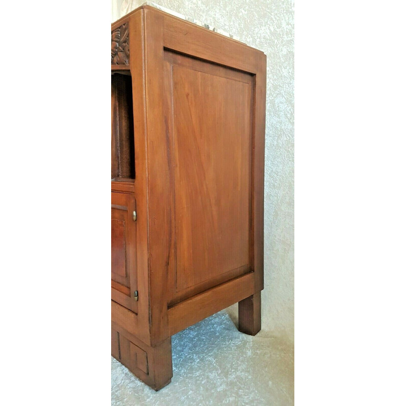Vintage Art Deco walnut and marble cabinet, 1930