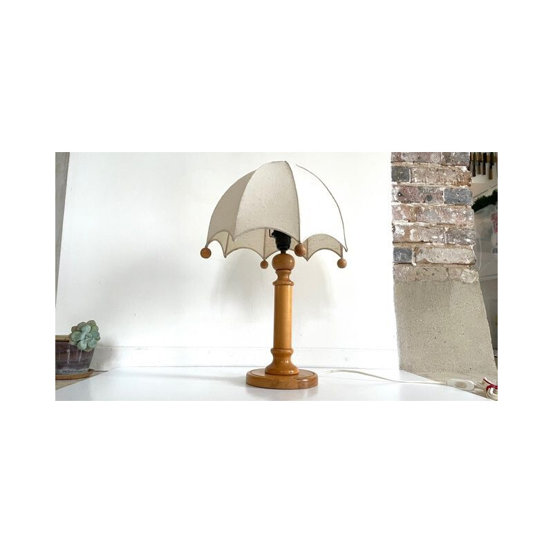 Vintage-Lampe aus Holz und Stoffschirm, 1970