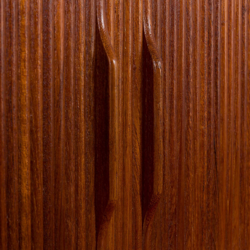 Danish teak vintage bookcase with secretaire and tambour doors by Johannes Sorth for Nexo, 1960s