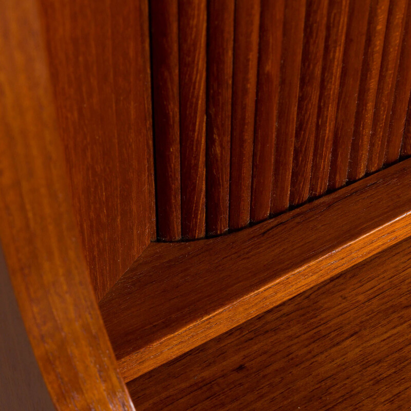 Danish teak vintage bookcase with secretaire and tambour doors by Johannes Sorth for Nexo, 1960s