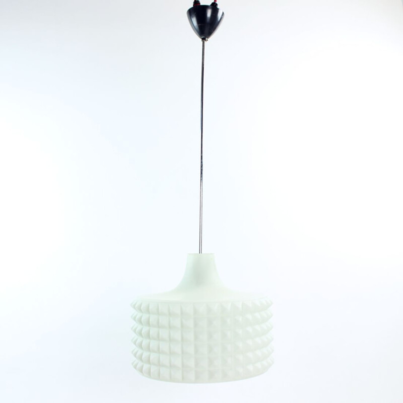 Vintage white glass pendant lamp by Napako, Czechoslovakia 1960