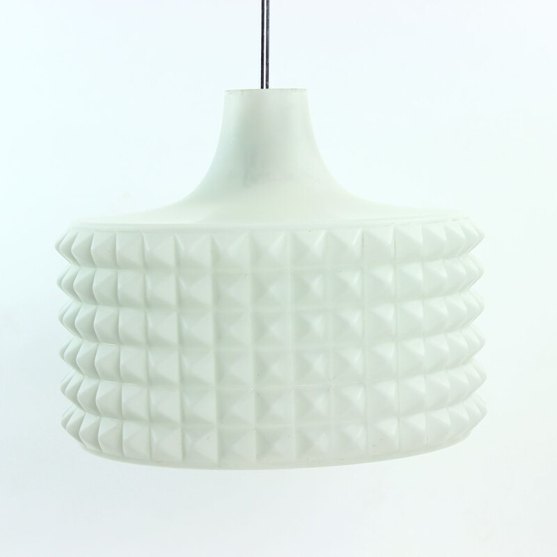 Vintage white glass pendant lamp by Napako, Czechoslovakia 1960