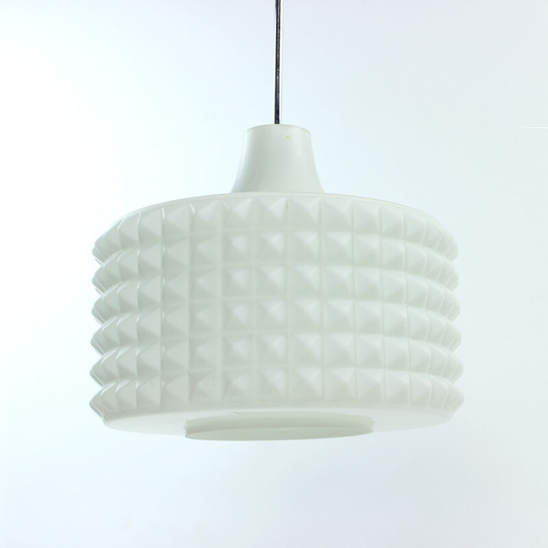 Vintage white glass pendant lamp by Napako, Czechoslovakia 1960