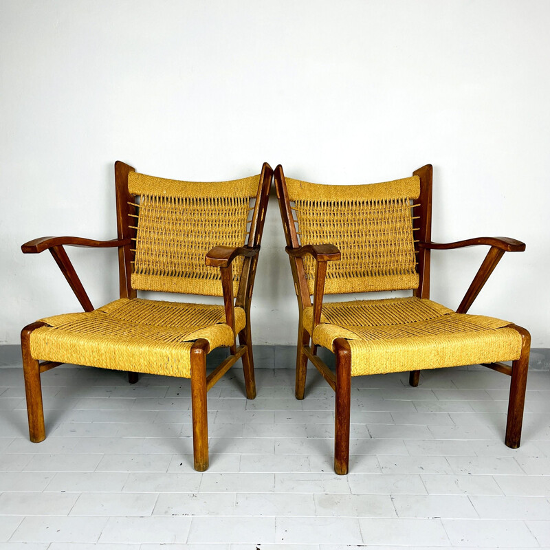 Pair of vintage rope patio armchairs, Italy 1970