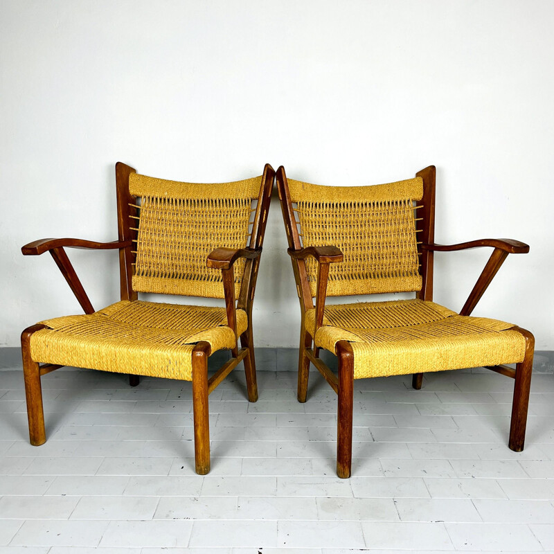 Pareja de sillones vintage de cuerda para patio, Italia 1970